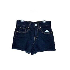 Old Navy Shorts Dark Blue Wash Fray Hem Snap Button Zip Fly Size 7 Slim